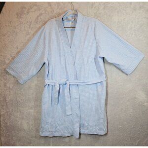 Croft & Barrow Light Blue Robe Womens L Waffle Knit Cotton Belt Tie pockets